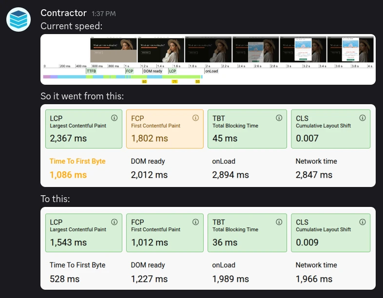 Screenshot of contractor showing progress.